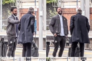 ??聊啥呢？阿莫林等待去倫敦的火車時和足球總監(jiān)相談甚歡