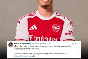 增肌太猛？羅馬諾：哈弗茨膝蓋受傷，阿森納考慮引援